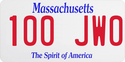 MA license plate 100JW0