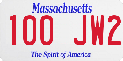 MA license plate 100JW2