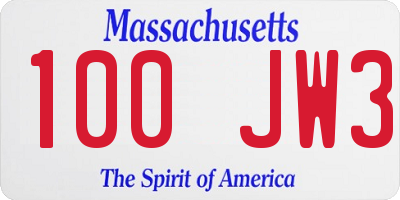 MA license plate 100JW3