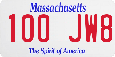 MA license plate 100JW8