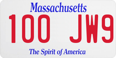 MA license plate 100JW9
