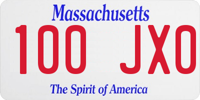 MA license plate 100JX0