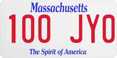 MA license plate 100JY0