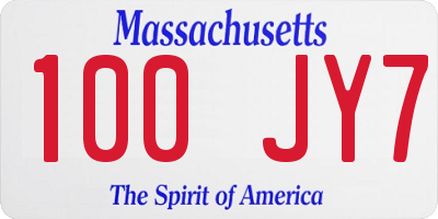 MA license plate 100JY7