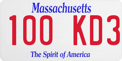 MA license plate 100KD3