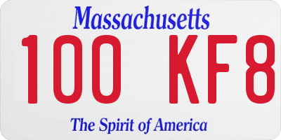 MA license plate 100KF8