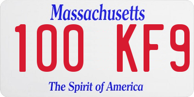 MA license plate 100KF9