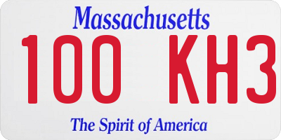 MA license plate 100KH3