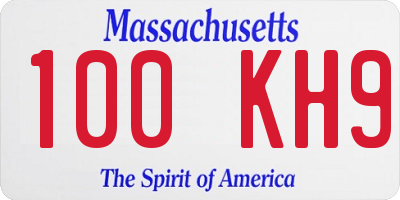 MA license plate 100KH9