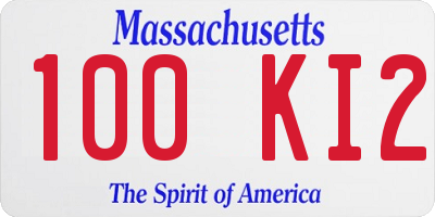 MA license plate 100KI2