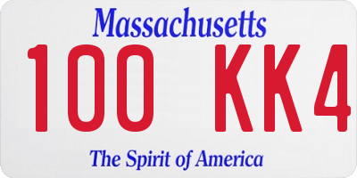 MA license plate 100KK4