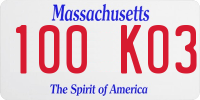 MA license plate 100KO3