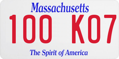 MA license plate 100KO7