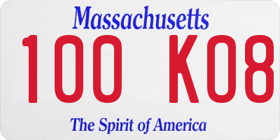 MA license plate 100KO8