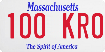 MA license plate 100KR0