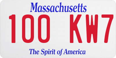MA license plate 100KW7