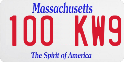 MA license plate 100KW9