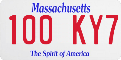 MA license plate 100KY7