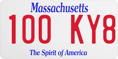 MA license plate 100KY8