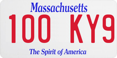 MA license plate 100KY9