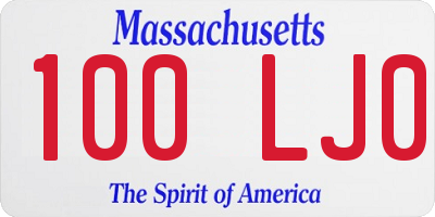 MA license plate 100LJ0