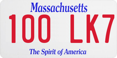 MA license plate 100LK7