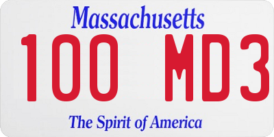 MA license plate 100MD3