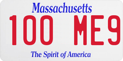 MA license plate 100ME9