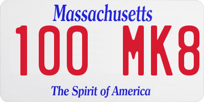 MA license plate 100MK8