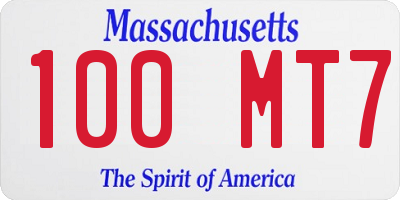 MA license plate 100MT7