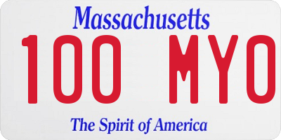 MA license plate 100MY0