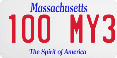 MA license plate 100MY3