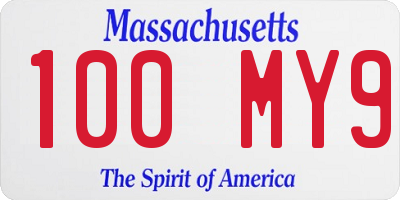 MA license plate 100MY9