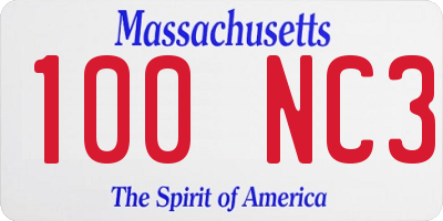 MA license plate 100NC3