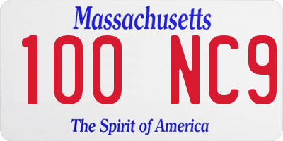 MA license plate 100NC9