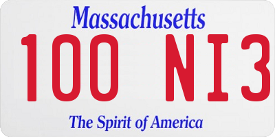 MA license plate 100NI3