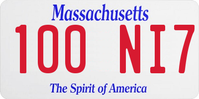 MA license plate 100NI7