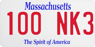 MA license plate 100NK3