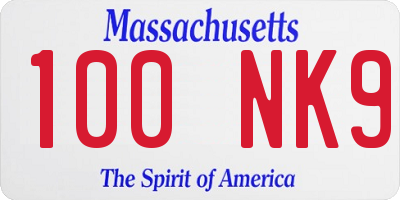 MA license plate 100NK9