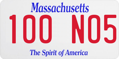 MA license plate 100NO5