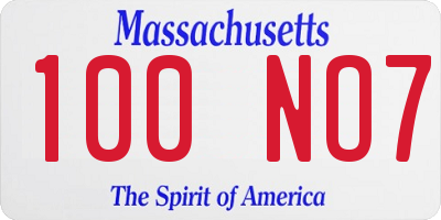 MA license plate 100NO7