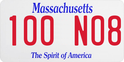 MA license plate 100NO8