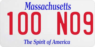 MA license plate 100NO9