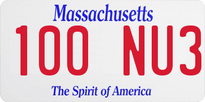 MA license plate 100NU3