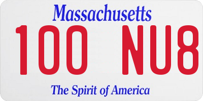 MA license plate 100NU8