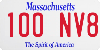 MA license plate 100NV8