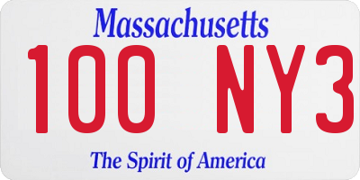 MA license plate 100NY3