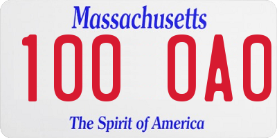 MA license plate 100OA0