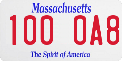 MA license plate 100OA8