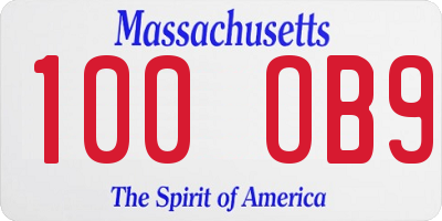 MA license plate 100OB9